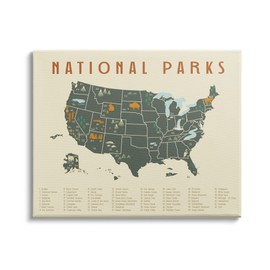 Stupell Industries United States National Parks Adventure Map Green Orange, Designed by Daphne Polselli Canvas Wall Art, 30 x 24, Beige
