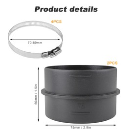 2 Pieces Exhaust Hose 75 mm Kit, Ventilation Pipe with 4 Clips, Professional Plastic Pipe Connector, Round Duct Ventilation Pipe, for Air Circulation and Ventilation (Black)