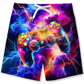 TUONROAD Boys Swimming Shorts Funny 3D Print Quick Drying Swimming Trunks with Mesh Lining Summer Beach Shorts 5-14 Years, Game console, 11 - 12 years