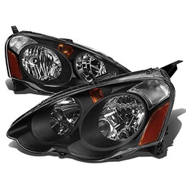 Auto Dynasty Pair of Black Housing Amber Corner Headlight Head Lamps Kit Compatible with Acura RSX DC5 02-04