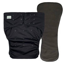 EcoAble Adult Cloth Diaper Cover 2.0 with Insert, Reusable Incontinence Briefs | Protective Underwear for Special Needs Teens, Men and Women (Medium, Black)
