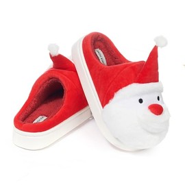 JOMIX Slippers Women's Winter Christmas Santa Slippers Warm Soft Slippers Mules Comfortable Plush Memory Foam Non-Slip Slippers, red