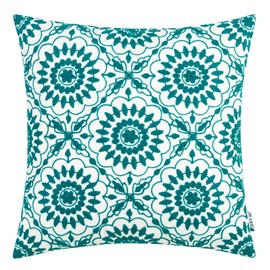 HWY 50 Decorative Couch Throw Pillow Covers 18x18 Inch Embroidered Accent Cotton Throw Pillows Case Cushion Cover for Bed Living Room Sofa 1 Piece Little Sunflower Teal