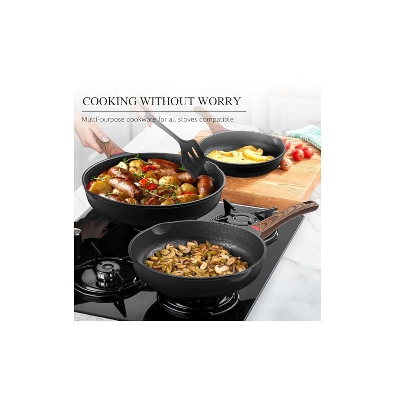 Vinchef Non Stick Frying Pan with Lid,9.5 Inch Anti Scratch
