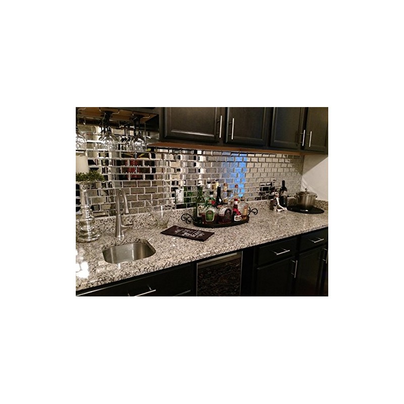 2" x 6" Wide Beveled Subway Antique Mirror Tile Backsplashes