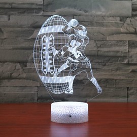 SUPERHONGJIHAO Rugby Sport 3D Night Light Kids Bedside Lamp 16 Colours Change with Remote Control for Child