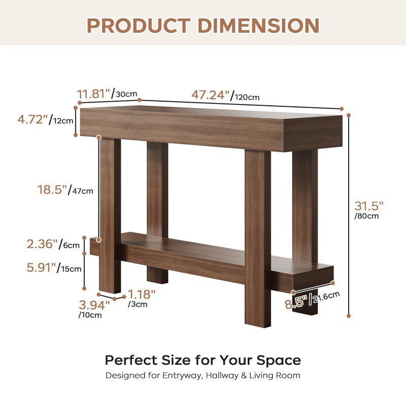 Console Table for Entryway, 47.2" Narrow Farmhouse Sofa Table Walnut