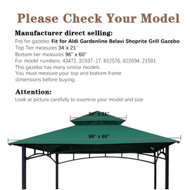 SCOCANOPY Grill Replacement Canopy BBQ Gazebo Top Fit for Aldi Gardenline Belavi Shoprite Grill Gazebo,for Model Number: 43472,812576,822694,31937-17,21581,(Forest Green)