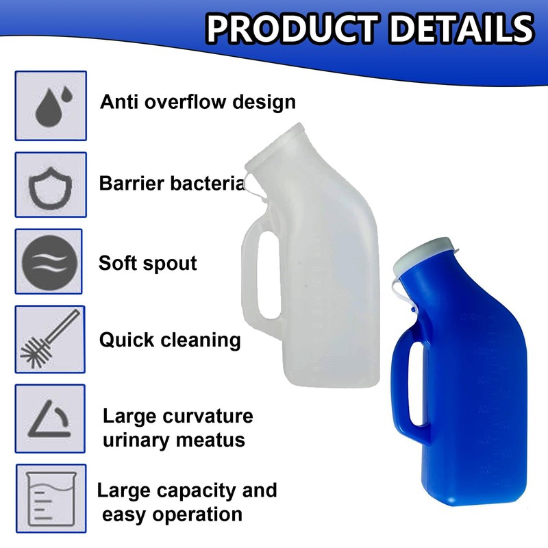 Urinal Bottles for Men, 2 Pack Urine Bottle Portable Thick