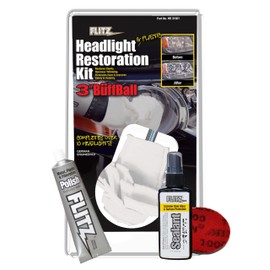 Flitz Car Headlight Restoration Kit - USA-Made Headlight Cleaner and Restorer Kit - Includes 1.7oz Polish, 1.7oz Sealant, 3" Buff Ball, and Scuff Pad - Removes Scratches & Yellowing on Automotive Lens