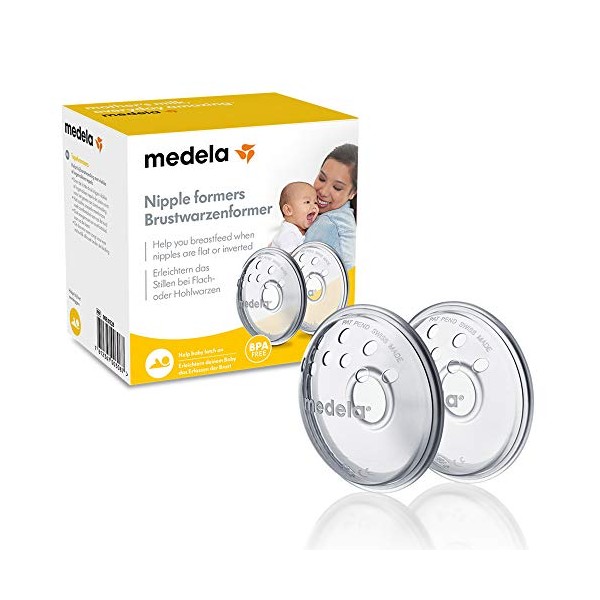 Medela Nipple Formers - Shape inverted or flat nipples to prepare for breastfeeding, BPA , one size fits all, pack of 2