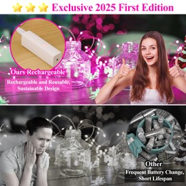 Lakumu Rechargeable String Lights Battery Operated, Battery Powered Copper Wire Fairy Lights with Timer, Mini LED Twinkle Lights for Bedroom, Christmas, Wedding, Centerpiece Table Decor (5M/16FT Pink)