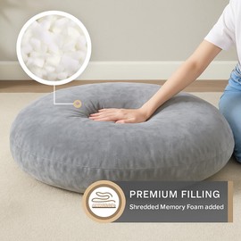 Codi Large Meditation Cushions – Round Floor Pillows for Adults with Removable Washable Cover, Soft and Supportive Floor Cushion for Yoga, Seating and Dog Bed, 32 inch - Grey