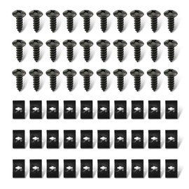 Flygun 30 PCS Car Bumper Fender Buckle Kit, 15 Metal U-Shaped Clip Gaskets + 15 Self-tapping Screws Set, Hood Protective Bolts Retainer, Universal Fasteners for Car Body Interior Panels (Black)