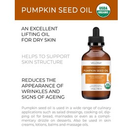 velona Pumpkin Seed Oil USDA Certified Organic - 4 fl oz | 100% Pure and Natural Carrier Oil | Unrefined, Cold Pressed