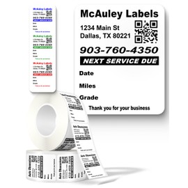 McAuley Labels Custom Oil Change Stickers, Windshield, Door Jamb - Durable, Easy to Write On, Easy to Peel Off - with QR Code, 1.875x2.275 Inches
