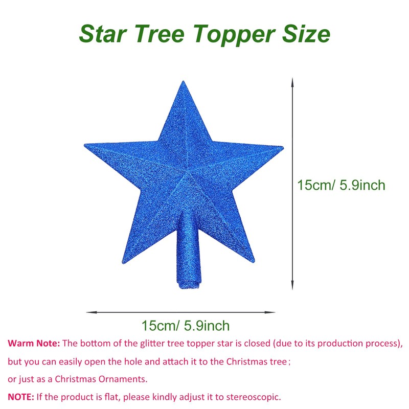 2 Pack Glittered Small Christmas Tree Topper Xmas Mini Star