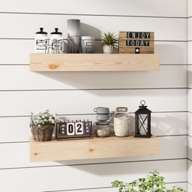 ROOREVO Wall Floating Shelves, Rustic Wood Shelf for Wall Mounted - Wooden Handmade Shelves for Bathroom Kitchen Livingroom - No Stain - DIY(Unfinished, 24 Inch - 2 Pack)
