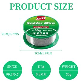 Solder 0.8 mm 30g, Solder with Flux Sn99.3 Cu0.7 Soldering Wire with Rosin Core, Soldering Wire, Soldering Wire for Electric Soldering and DIY