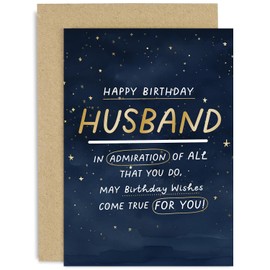 Old English Co. Heartfelt Birthday Card for Husband - Male Birthday Card for Him - Special Sentimental Keepsake Birthday Card for Husband - Navy Blue Sky Gold Foil Stars | Blank Inside