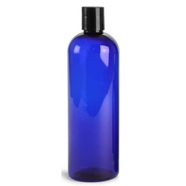 MountainLeaf 3 Pack 16 oz Plastic Empty Bottles with Black Press Disc Caps for Shampoo, Lotion, Hand Sanitizer, Dish Soap Etc., Refillable, BPA Free, Made in U.S.A (Blue bottle)