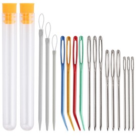 BTYMS 20Pcs Sewing Needles Tools Kit - 8 Curved Blunt Needles + 9 Multi-Size Hand Knitting Needles + 3 Small Stick Needles with Storage Bottle, Handmade Sewing and Mending Tools Set