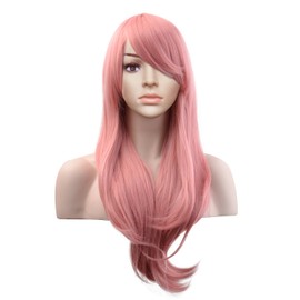 MeriCino Wigs 28’’ Long Wavy Curly Wig Heat Resistant Cosplay Wig with Free Wig Cap for Women(Pink)