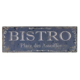MAISONICA 40cm Long Blue Shabby Vintage Chic French Bistro Restaurant Metal Sign Plaque