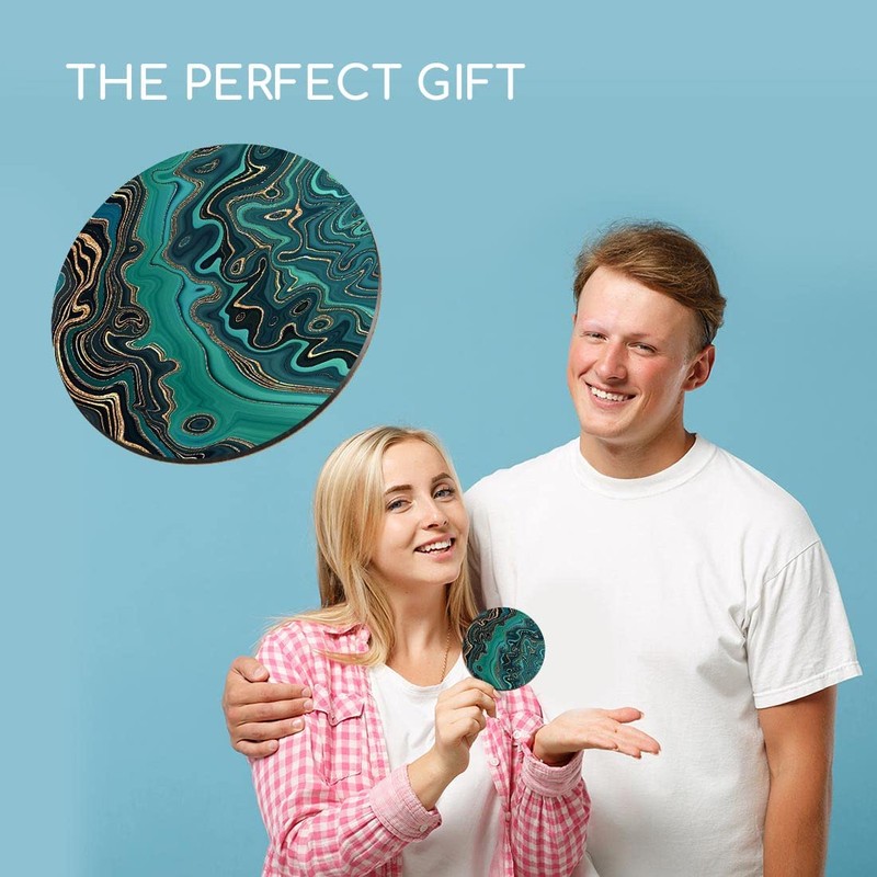 1 x Round Coaster - Teal Aqua Marble Effect Ink