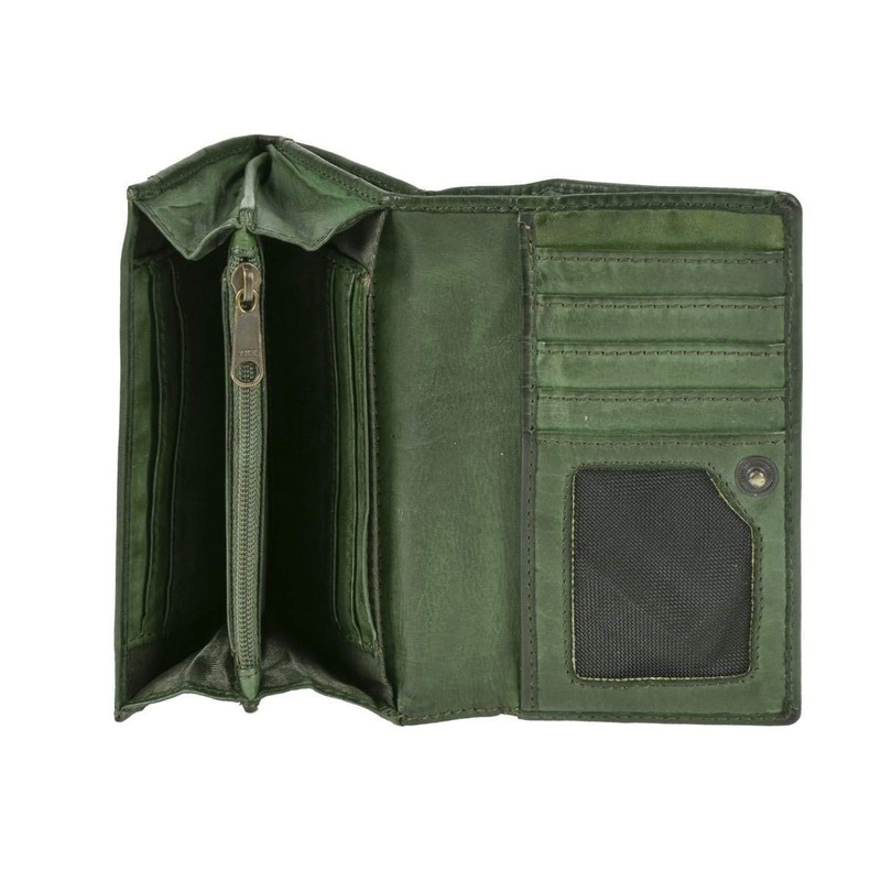 Bear Design Women's Wallet Leather 9 Card Slots Olive Green