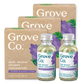 Grove Co. Daily Shower Cleaner Refill Concentrate (6 x 1 Fl Oz), Creates 32 Oz Cleaner, Removes Soap Scum, Scrub-Free, Plant-Based Household Cleaning Supplies, Lavender Blossom & Thyme Fragrance