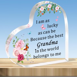 JMIMO Grandma Gifts Grandma Birthday Gifts Christmas Mothers Day Presents for Grandma Acrylic Plaque Present- I Am As Lucky As Can Be Because The Best Grandma in The World Belongs to Me