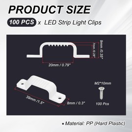 PATIKIL LED Strip Light Clips, Pack of 100 Mounting Brackets, Mounting Clips, Clamp Holder with Screws for 20 mm Wide 3528/5050 Neon RGB Light Cable Tape, Transparent