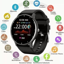 Smartwatch ZL02 Deportivo, Reloj Inteligente con Función de Llamadas, Impermeable IP67, Monitor De Frecuencia Cardíaca/Oxígeno en Sangre/Presión Arterial, Correa de Silicona Negra