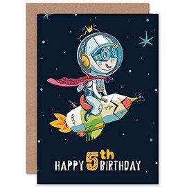 Wee Blue Coo Space Rocket Astronaut Birthday 5th Greetings Card