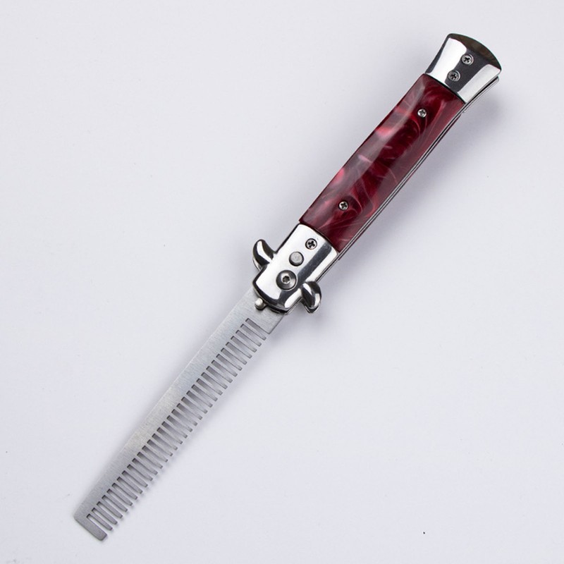 Switchblade Oil Hair Comb Stainless Steel Automatic Spring Folding Comb
