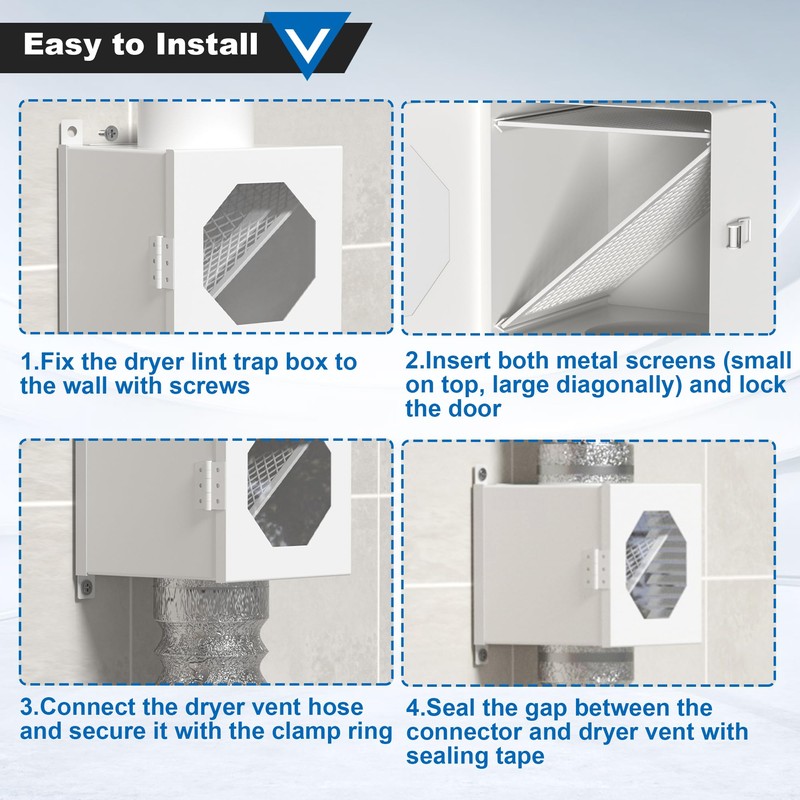 Dryer Lint Trap, Indoor Dryer Vent Kit, Metal Lint Catcher
