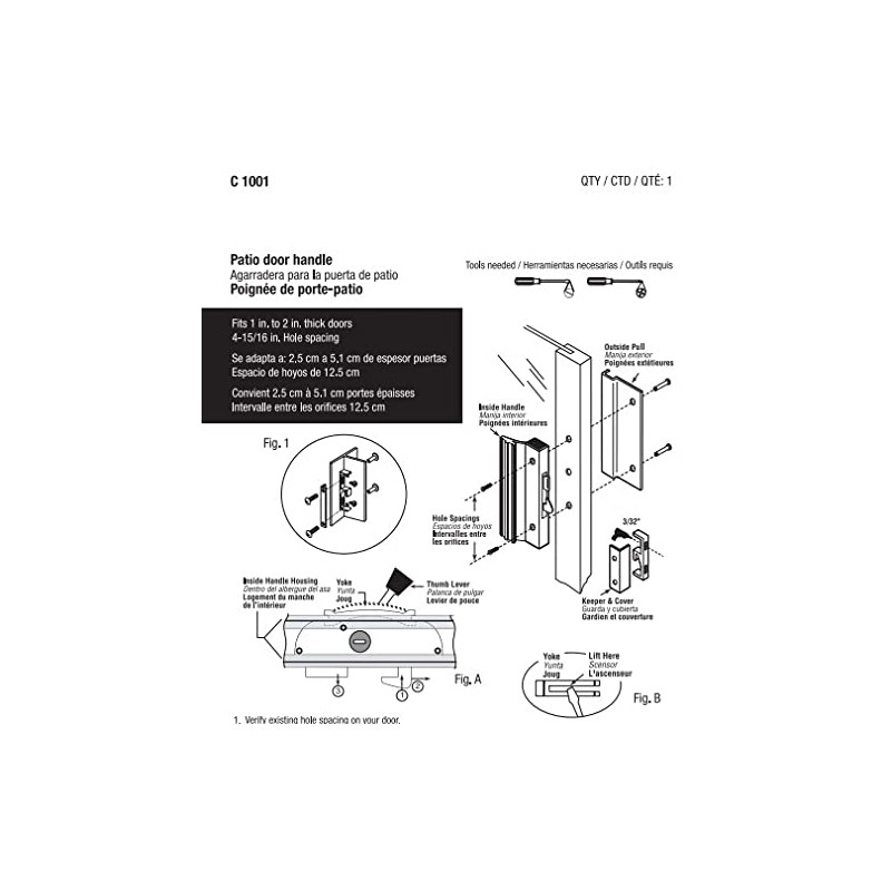 Prime-Line C 1001 Sliding Glass Door Handle Set, 4-15/16 In.,