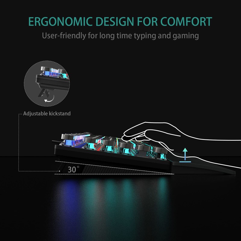 AULA F2088 Typewriter Style Mechanical Gaming Keyboard Wired,Blue Switches,Rainbow LED