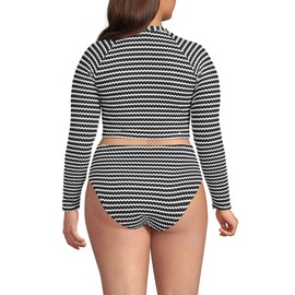 Lands' End Women's Plus Size Crochet Long Sleeve Bikini Top and High Waisted Bottoms Swimsuit Set 2X Black/White