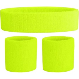 COSHAL® 1 Headband and Wristbands Ladies Gym Exercise Sports Neon Sweat Headband & Wristbands SET 80's Fancy Dress Accessories Set of 4 for Sport Running (Set of 1) Yellow