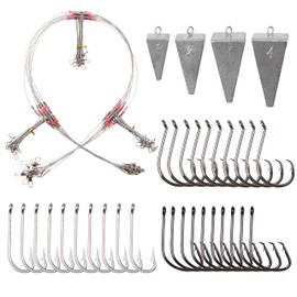 Saltwater Surf Fishing Leader Rig – 46pcs Pyramid Sinker Octopus Circle Hook Forged Hook Wire Trace Leader Rig with Swivel Snaps Beads