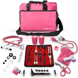 ASA Techmed Nurse Starter Kit - Stethoscope, Blood Pressure Monitor, Tuning Forks, and More - 18 Pieces Total (Pink)