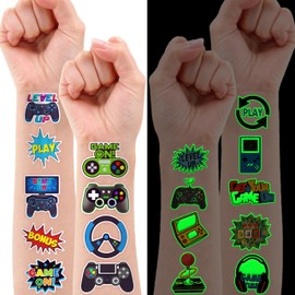 96 PCS Game Pre-Cut Temporary Tattoos Themed for Kids Birthday Party Decorations Supplies Favors Decor Super Cute Tattoo Stickers Sticker (Luminous)
