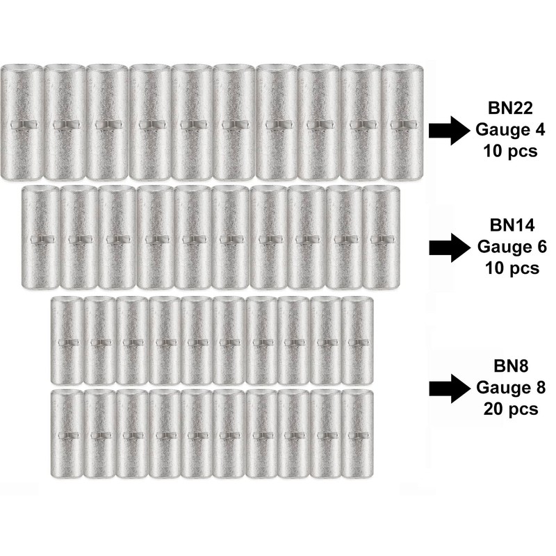 ROCKDIG 40PCS Gauge 8 6 4 Butt Terminal Electrical Wire