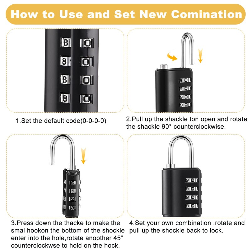 Kenning 10 Pcs Combination Padlock 4 Digit Combination Lock with