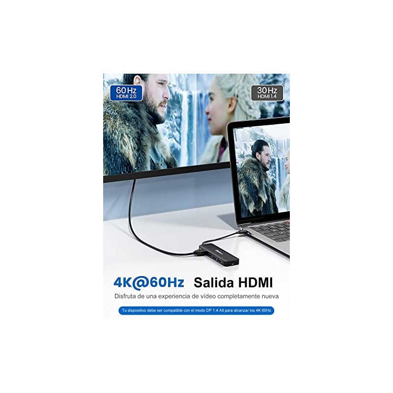 dockteck Hub USB C 4K 60Hz, Adaptador multipuerto USB C