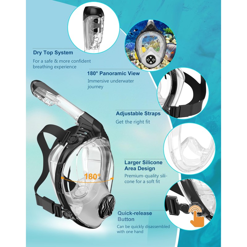 Zacsync Snorkel Set Adult Full Face Snorkel Mask, Masque De