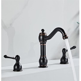NDZZQBPGO Basin Faucet Brass Antique Bronze Bathroom Faucet Black Sink Faucet 3 Hole Double Handle Hot & Cold Wash Faucet Water Tap