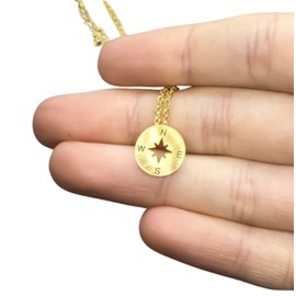Tiny Gold Tone Compass Pendant Necklace, Dainty Jewelry (Stainless Steel) Miss Fit Boutique